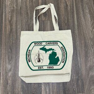 VTG Michigan Wood Carvers Association Tote Bag 18x16 Tan Cotton USA 90s